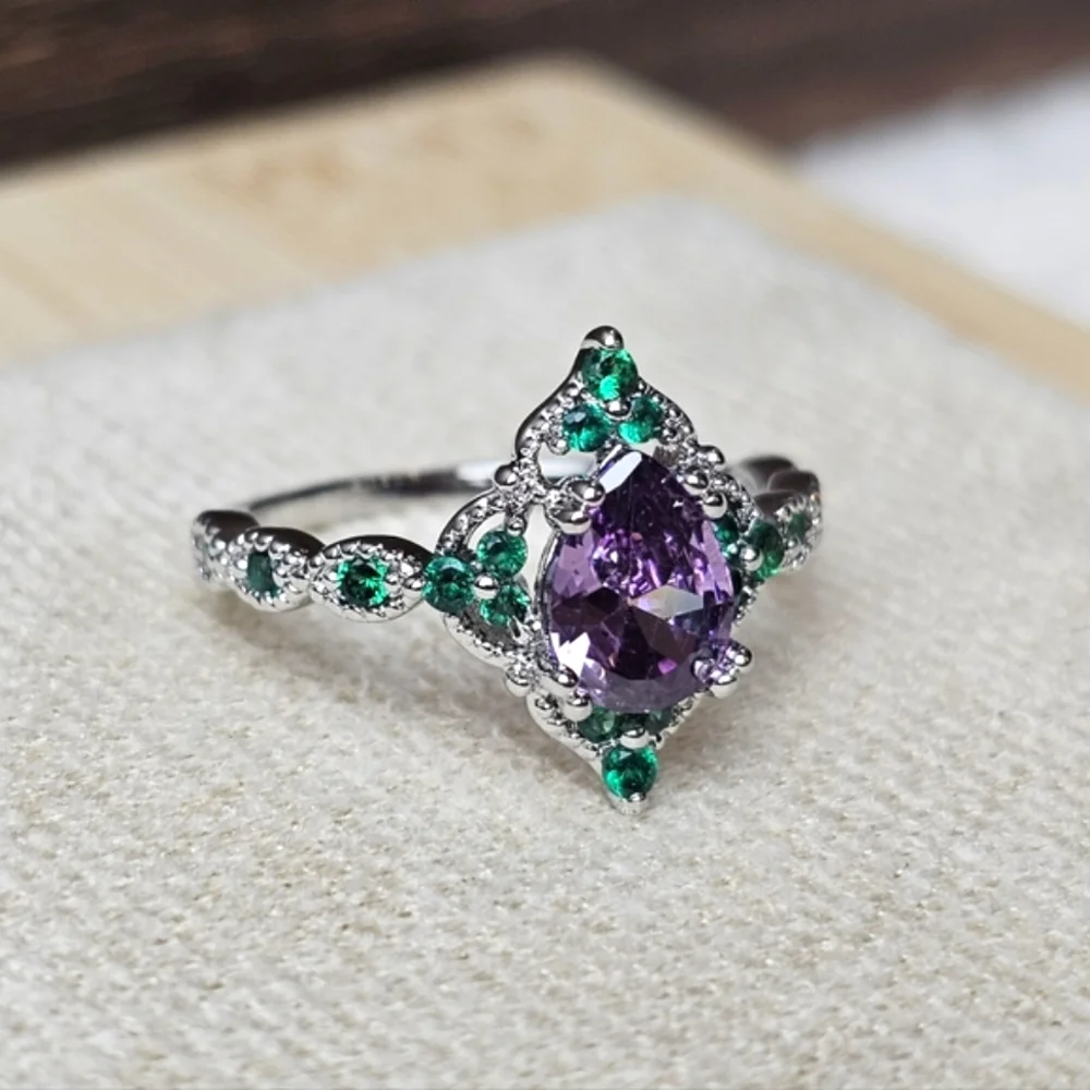 Boho Peacock Zirconia Statement Ring